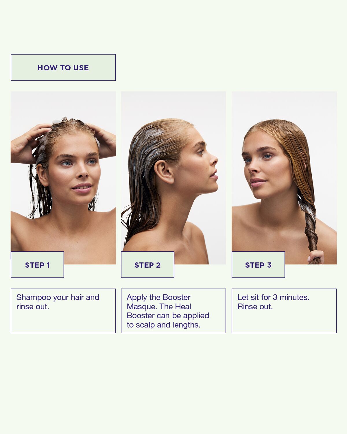 Use Head & Hair Heal Booster hair treatment by applying to damp hair, leave for 3 minutes, and rinse
