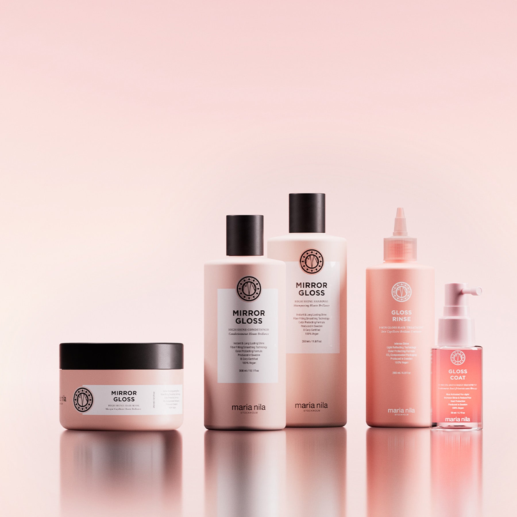 Mirror Gloss collection on pink background