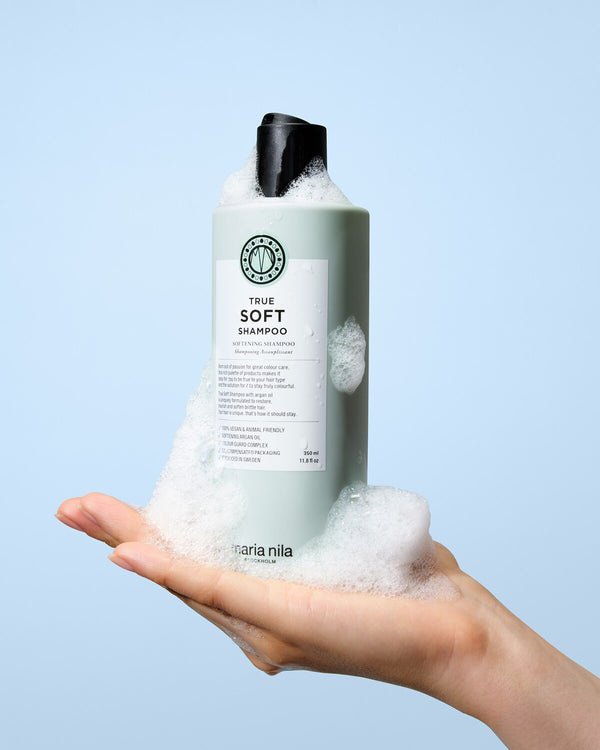 True Soft shampoo bottle with rich lather