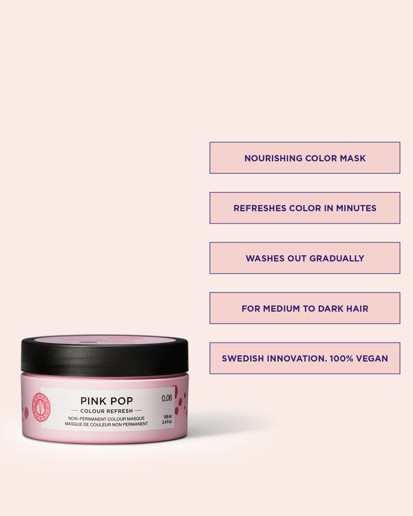 Colour Refresh Pink Pop is a color hair mask that enhances the color in medium to dark hair