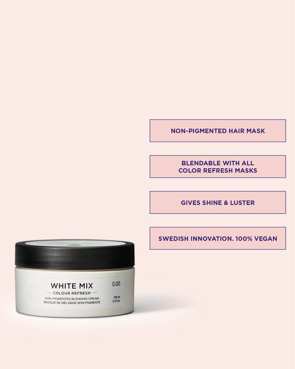 Colour Refresh White Mix is a non-pigmented hair mask that can be blended with all Color Refresh masks for a customized color and gives shine and luster