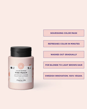 Maria Nila nourishing color refresh pink peach 100 ml mask with text on a light pink background